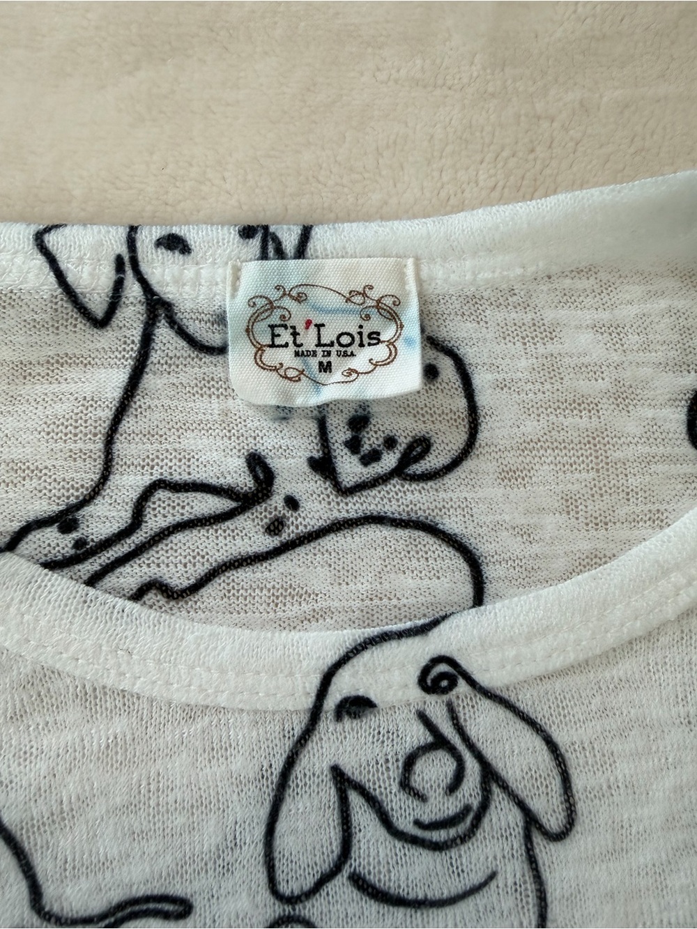 Et' Lois Colorful Dog Print Long Sleeve Tee White Novelty made in USA Medium - Picture 2 of 7